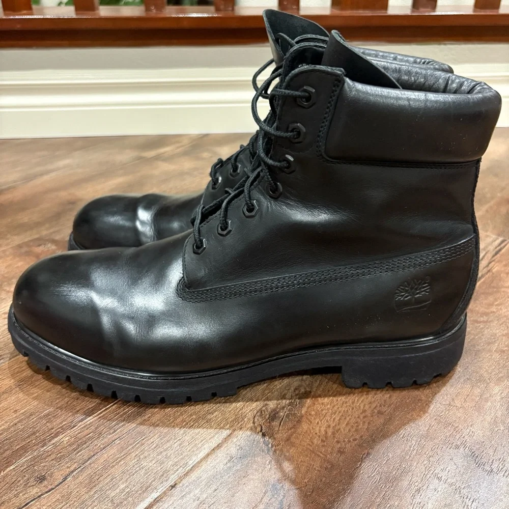 Timberland Black Leather 6-Inch Premium Boots Men’s 12W Wide - Picture 11 of 15